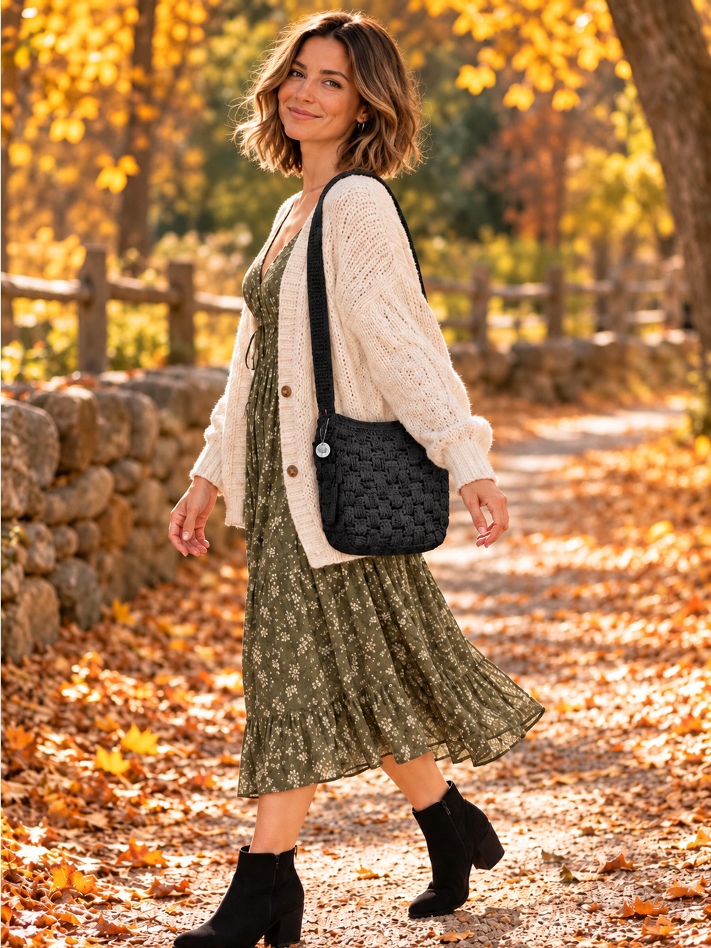 The Sak Black Crochet Crossbody Bag Basketweave Flap Purse